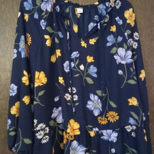 Old Navy Navy Blue Floral Blouse